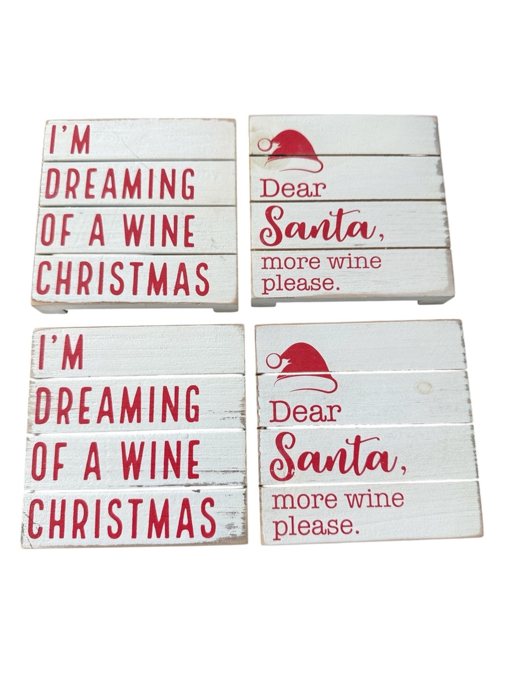 Mud Pie Rustic Distressed Wooden Block Christmas Drink Coasters Set of 4